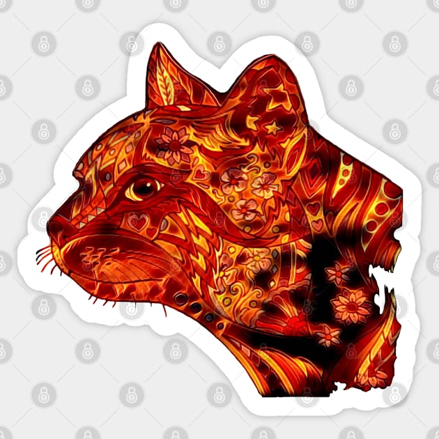 Cool Fire Cats Flowers Gift T-Shirt Kitten Sticker by gdimido